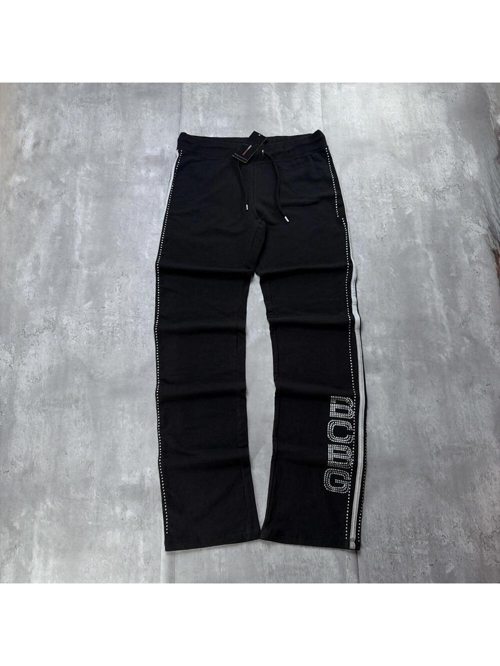 Y2K Black BCBG Maxazria Grunge Gothic Embellished Straight Sweatpants